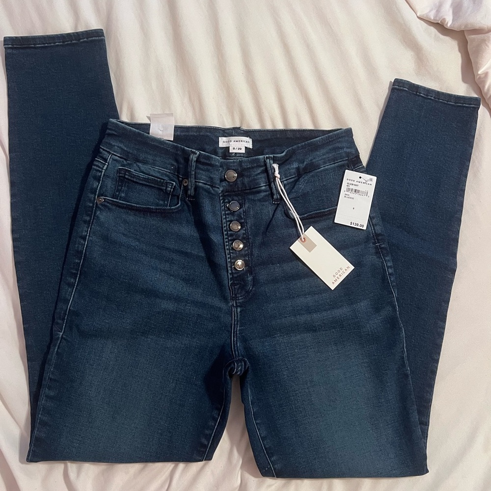 Good American High-Waisted Dark Blue Jeans